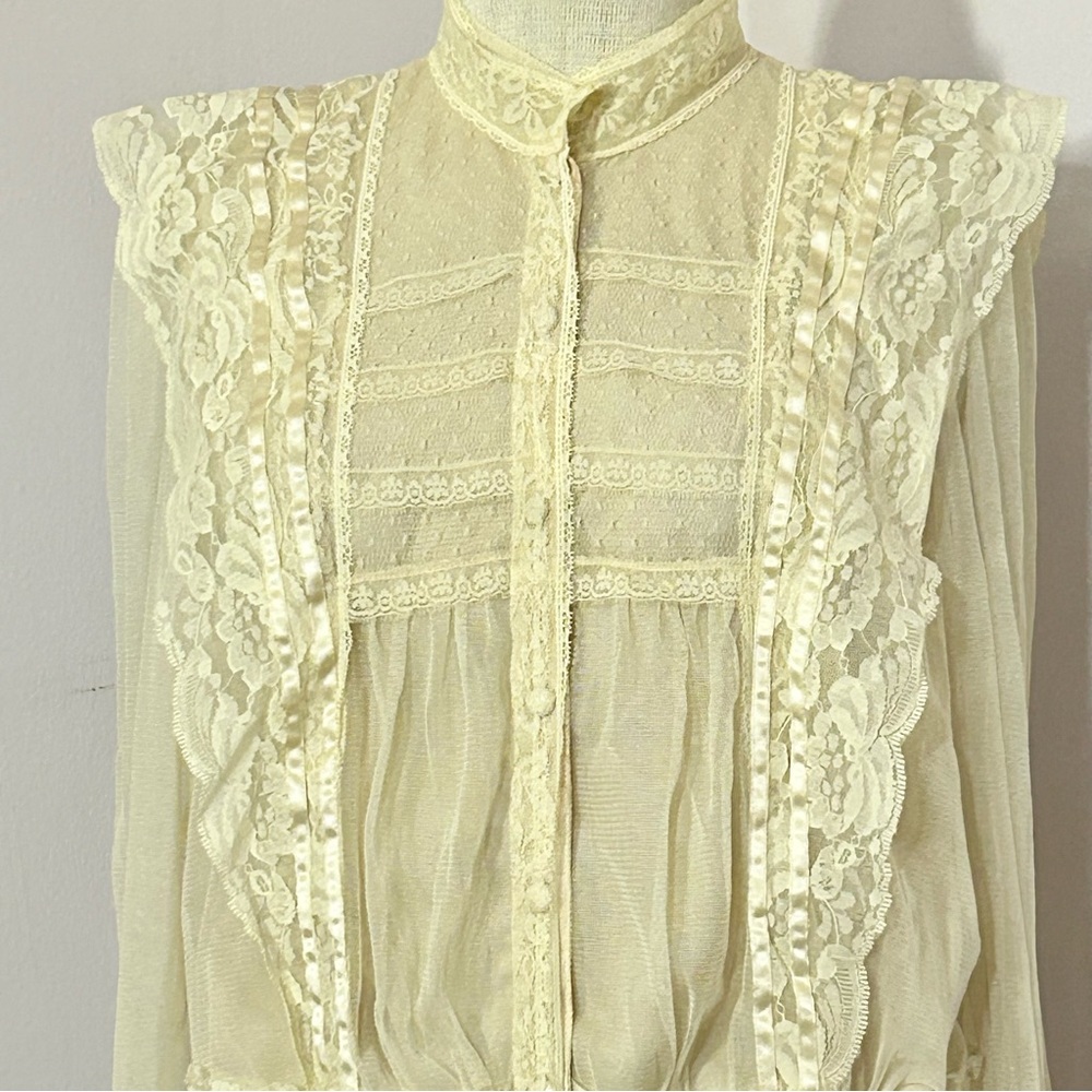 Ivory Edwardian Style Sheer Lace Blouse - Picture 2 of 9